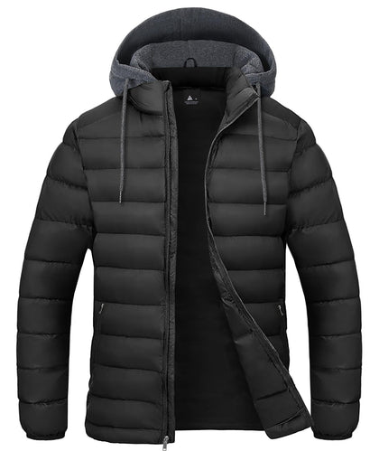 Puffer Jacket Men with Hood Quilted Insulated Mens Jackets Lightweight Waterproof Coat Warm Winter Zip Up Hooded