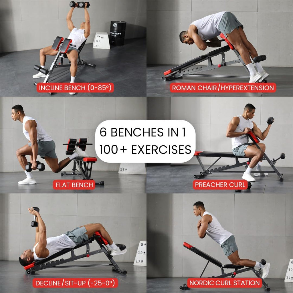 Finer Form Multi-Functional FID Weight Bench for Full All-in-One Body Workout – Hyper Back Extension, Roman Chair