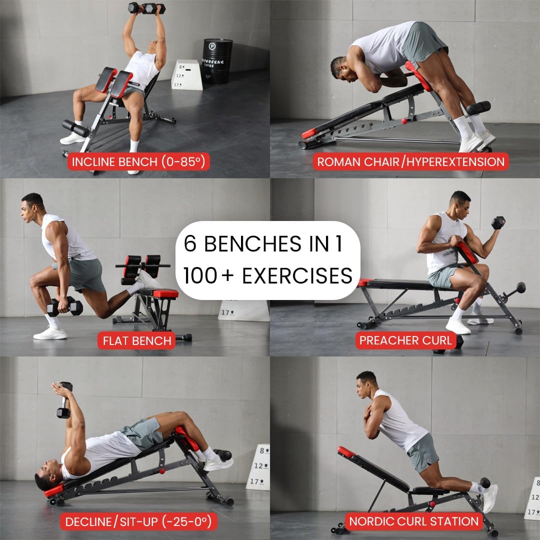 Finer Form Multi-Functional FID Weight Bench for Full All-in-One Body Workout – Hyper Back Extension, Roman Chair