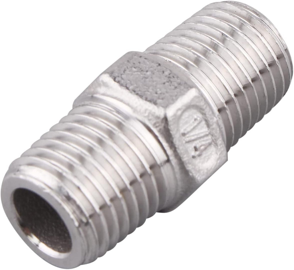 Hex Nipple 1/4 Inch Male NPT - DERPIPE Stainless Steel 304 Threaded Pipe Fitting for Brew Kit, Home Piping Application(Pack of 5)