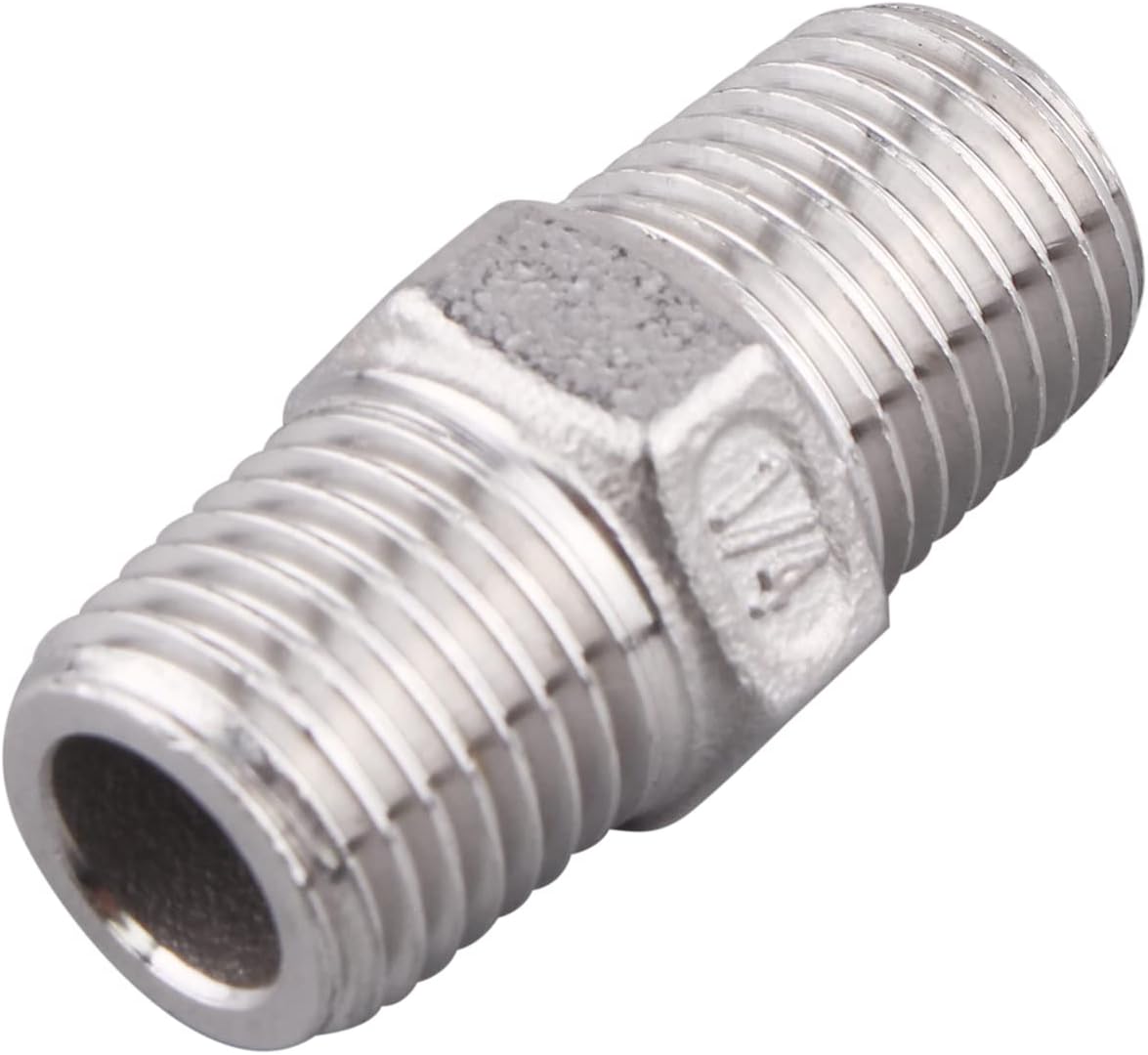 Hex Nipple 1/4 Inch Male NPT - DERPIPE Stainless Steel 304 Threaded Pipe Fitting for Brew Kit, Home Piping Application(Pack of 5)