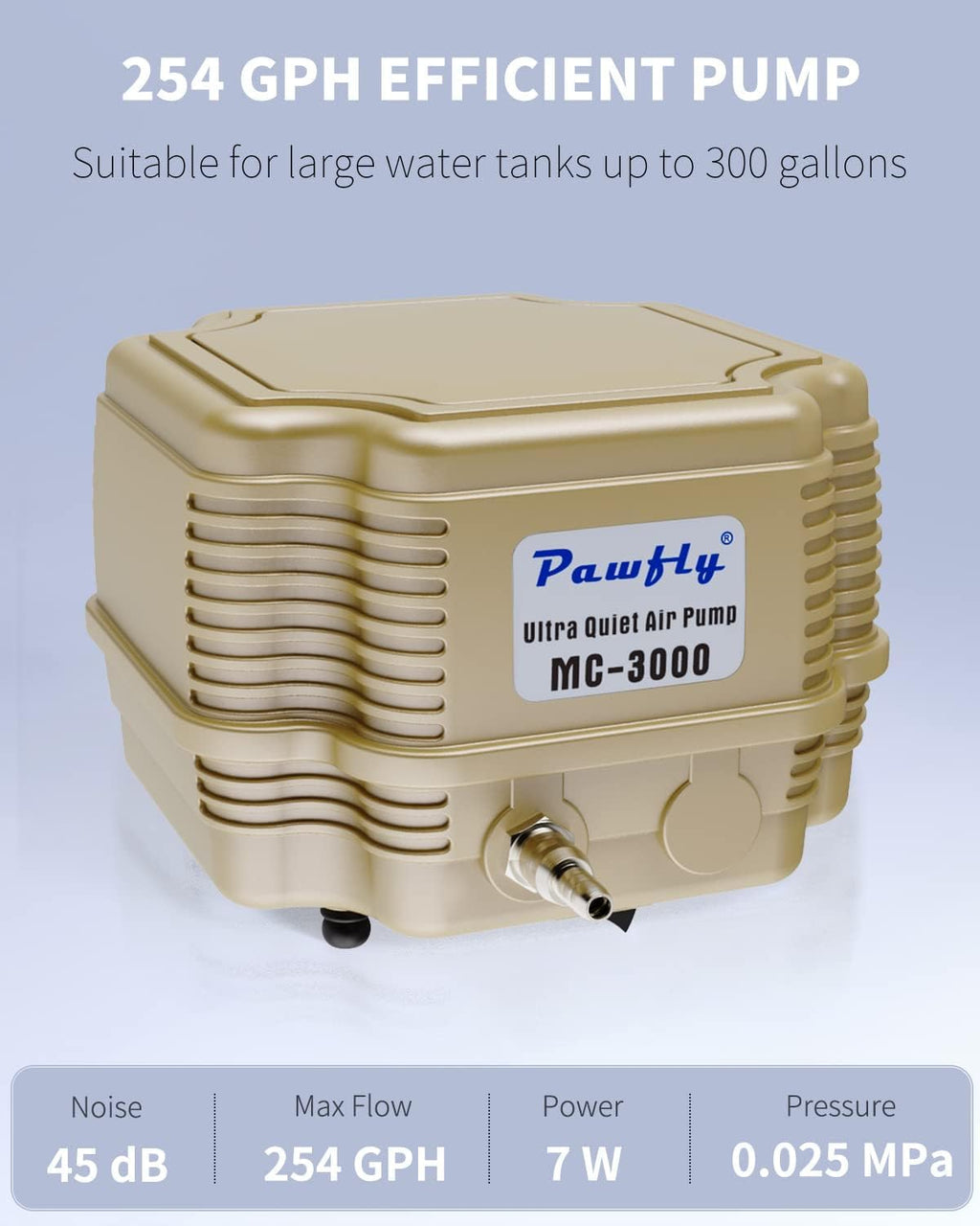 254 GPH Aquarium Air Pump Adjustable Quiet Oxygen Aerator Pump with Multi-Port Air Flow Control Lever Valve Splitter