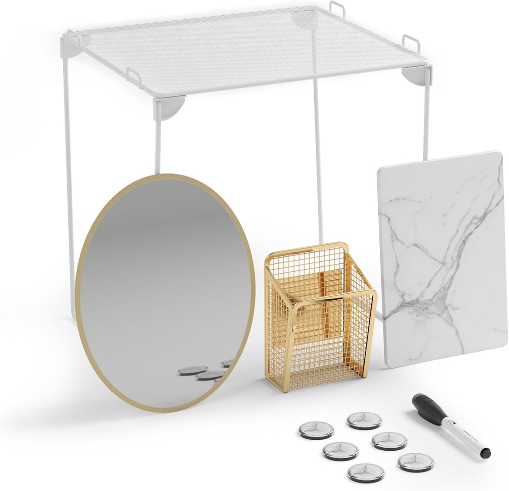 Locker Organizer Kit, 11 Pcs, White & Gold, Cute Locker Décor Kit