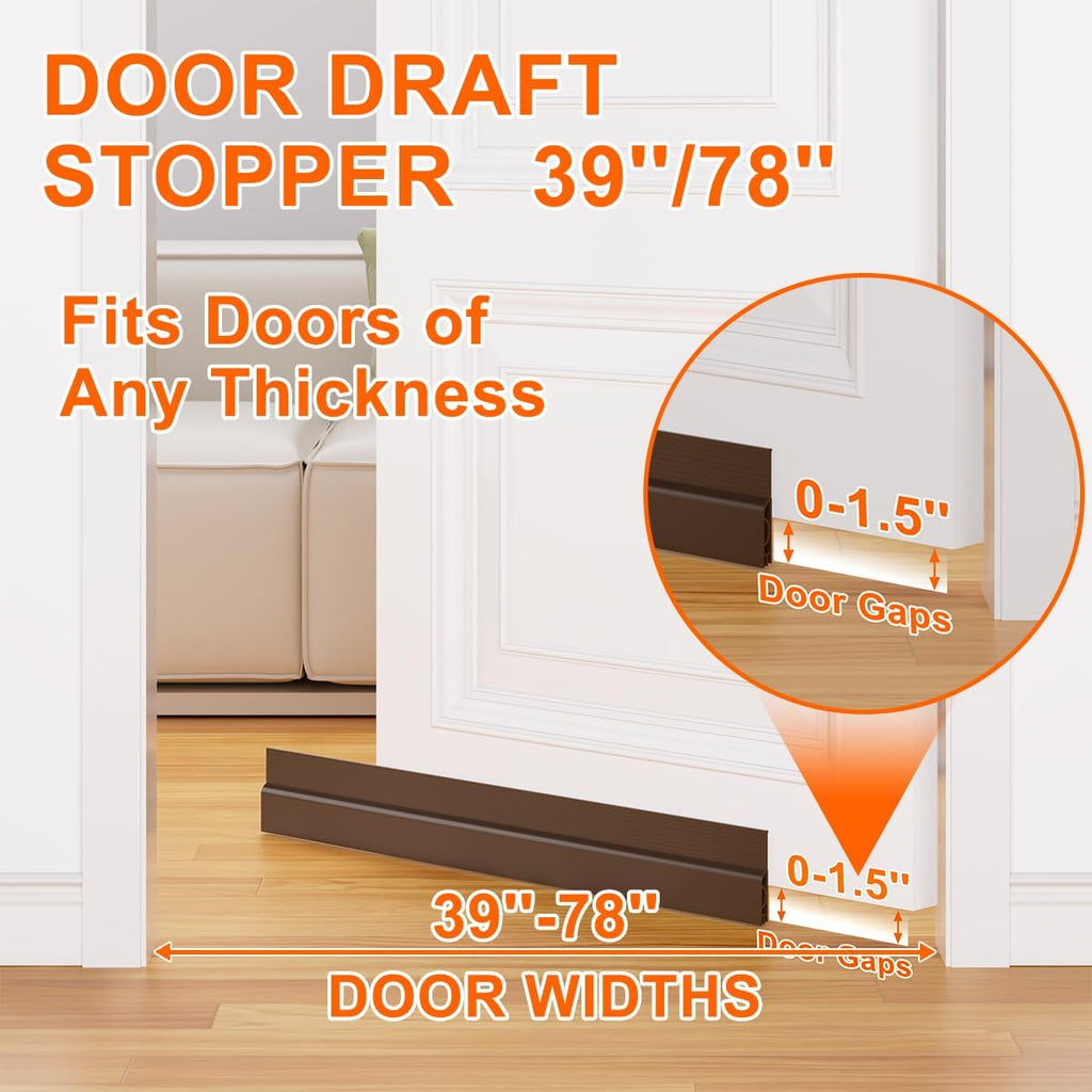 Door Draft Stopper for Bottom of Door, Adjustable Weather Stripping Door Seal for Cold Insulation, Under Door Sweep