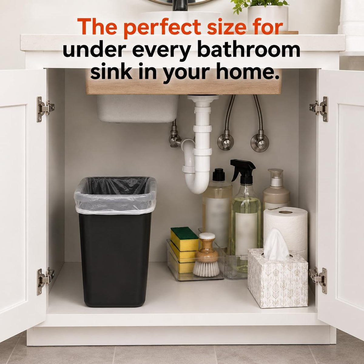 3.5 Gallon Black Wastebasket Under Desk Plastic Trash Can | 2 PACK