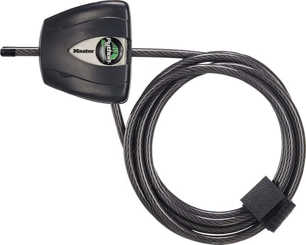 Black Python Bike Lock with Key, Adjustable Metal Cable Lock has a Weather Resistant Vinyl Coating for Outdoor