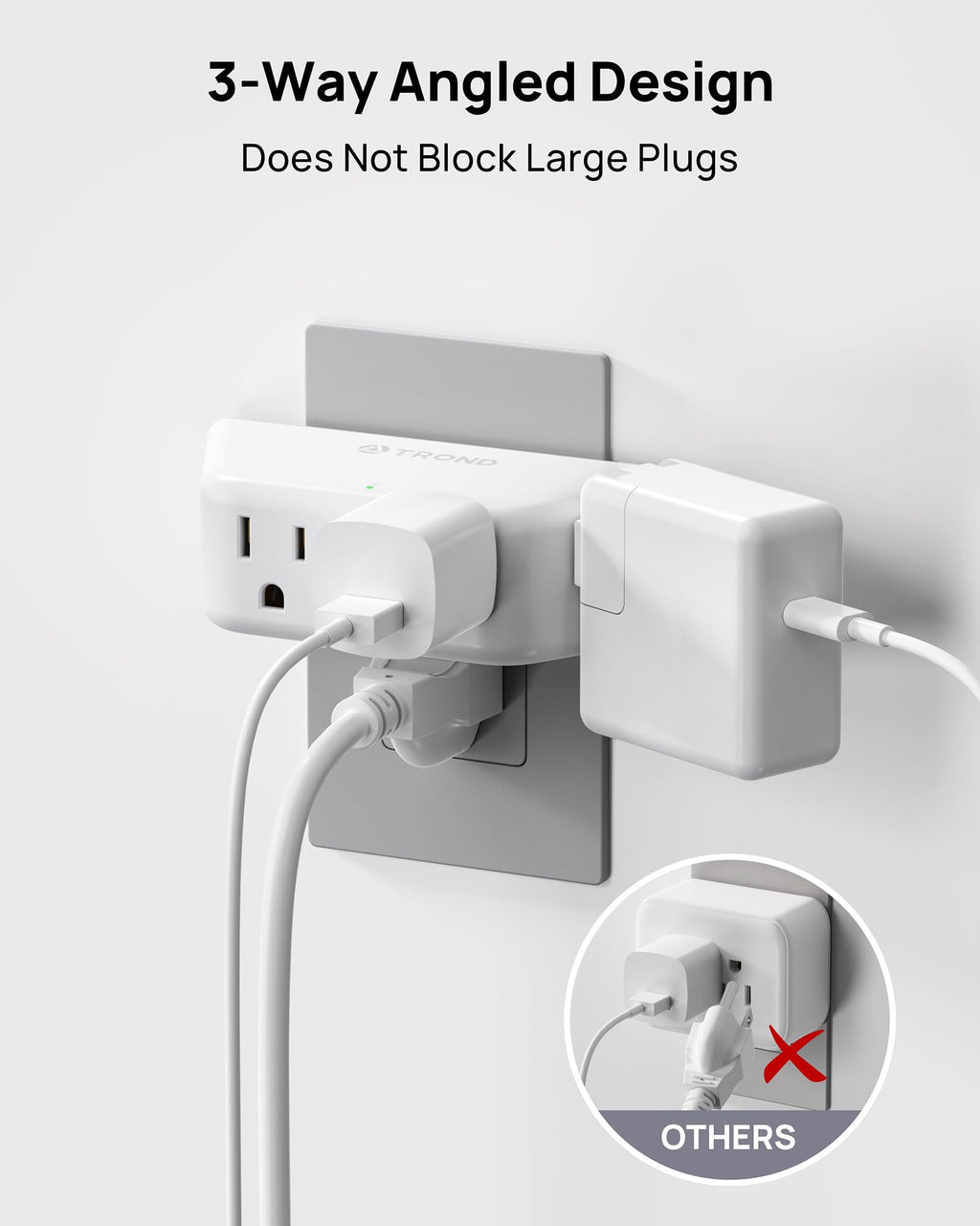 TROND Wall Outlet Extender 3 Pack, Surge Protector Outlet, White