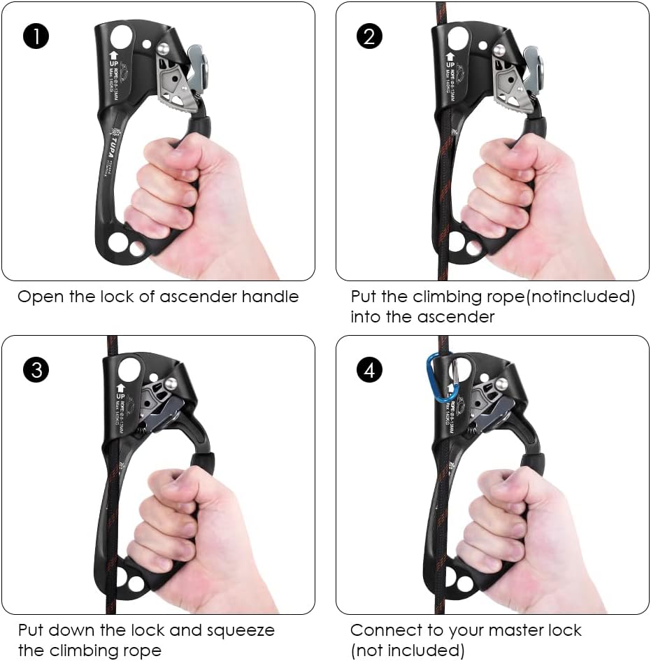 Climbing Hand Ascender 8-13mm Vertical Rope Access with Ergonomic Rubber Handle CE Certified Strong Rappelling Gear