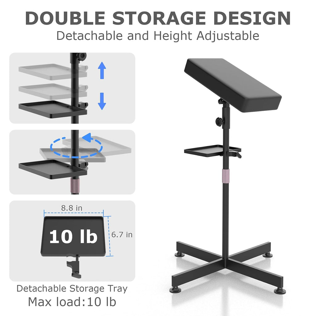 Tattoo Armrest Stand with Tray for Tattoo Supplies, Cross Base
