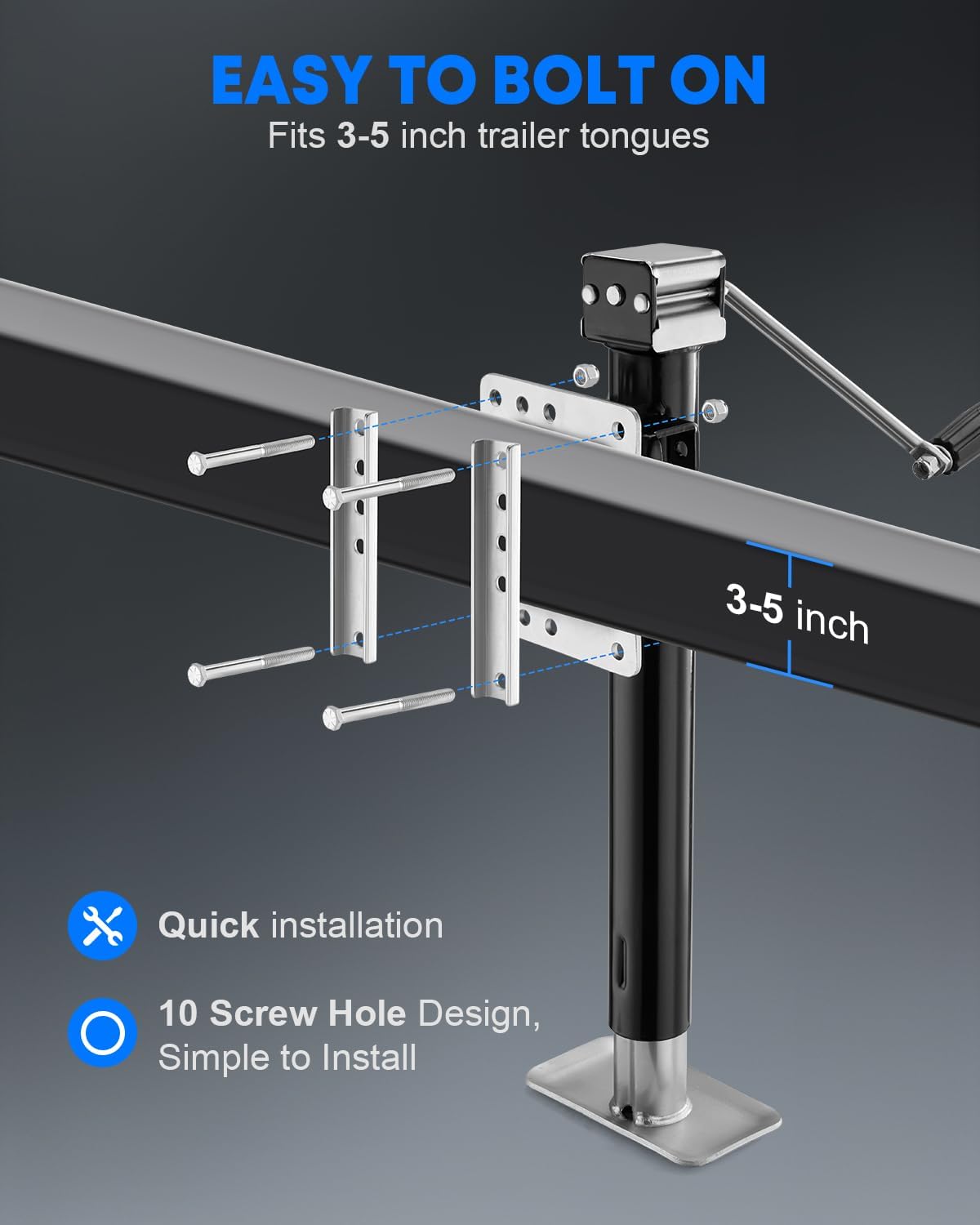 3000 lbs Trailer Jack, Heavy Duty Bolt-on, Low-Profile Small, Swivel