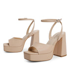 Platform Heels for Women Chunky Heel Open Toe Ankle Strap Sandals,Nude,9.5