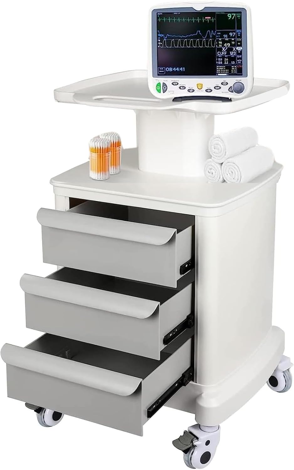 Mobile Ultrasound Cart for Imaging Scanner - Medical Trolley With 3 Drawers and 4 Universal Quiet Wheels - 110LBS