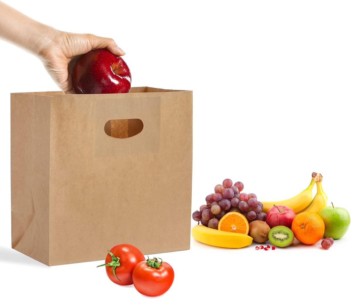 100 Pack Kraft Paper Bags, 11x6x11 Inch Natural Brown Paper Party Favor Goody Snack Gift Bag with Die Cut Handle