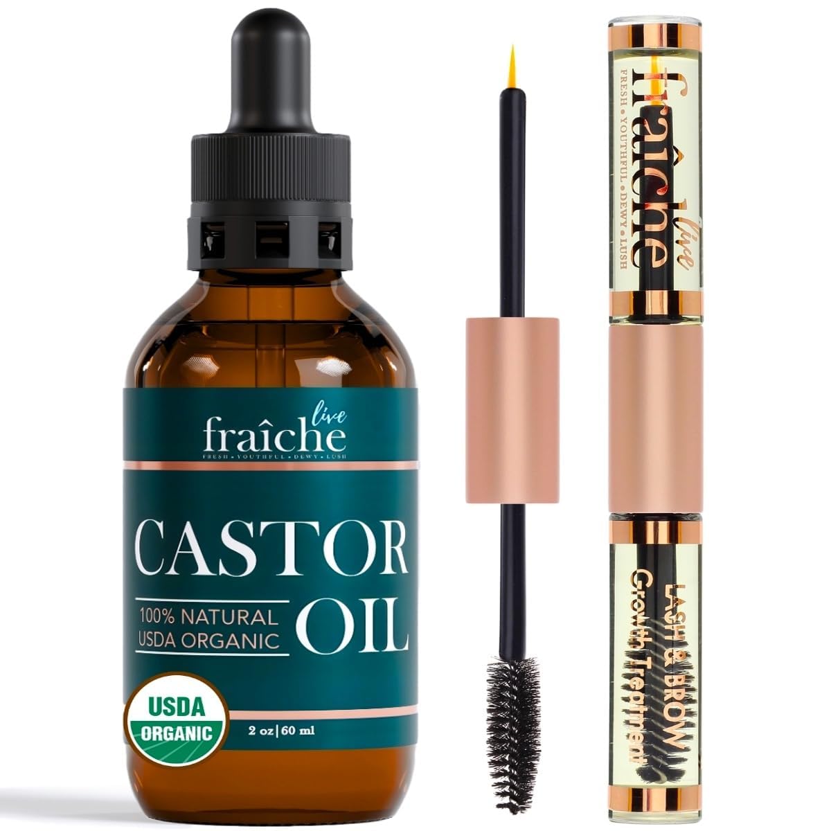 Organic Castor Oil Eyelash Growth Serum, Eyebrow Lash Serum for Hair Growth | 2oz Glass Bottle + Ready-to-Use Filled