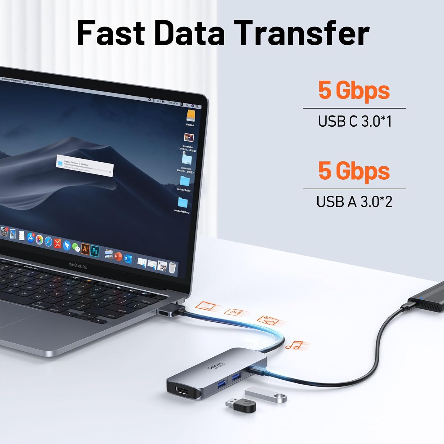 Selore Laptop Docking Station, Dual Monitor USB C Hub for MacBook | 8-in-2 USB C to Dual HDMI Adapter with Dual