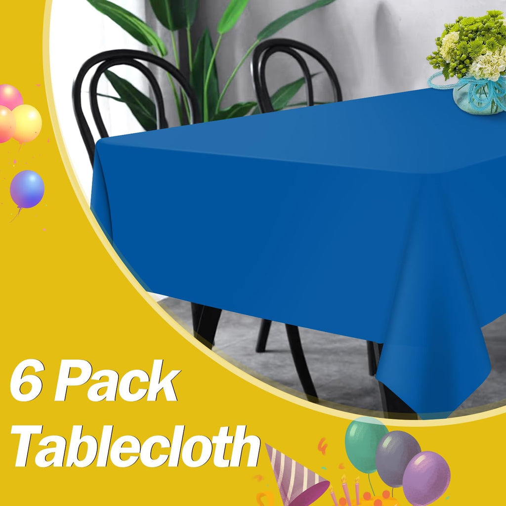 Royal Blue 6 Pack Plastic Table Cloth 54" x 108", Disposable Tablecloths Rectangle Table Cover, Plastic Tablecloths