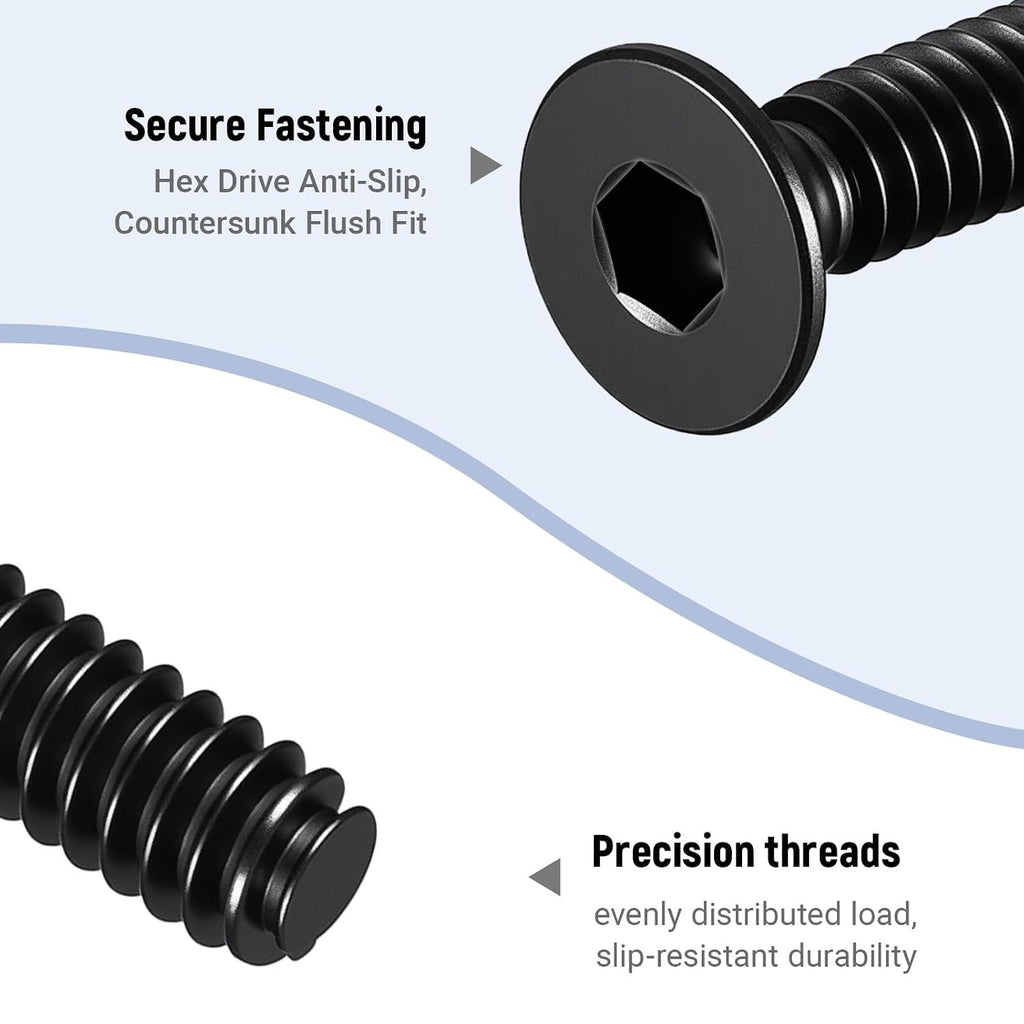 100 Pcs #8-32 x 3/8" Flat Head Socket Cap Machine Screws,Grade 10.9 Alloy Steel Countersunk Bolts,Fully Threaded Allen Hex Drive, Black Oxide Finish