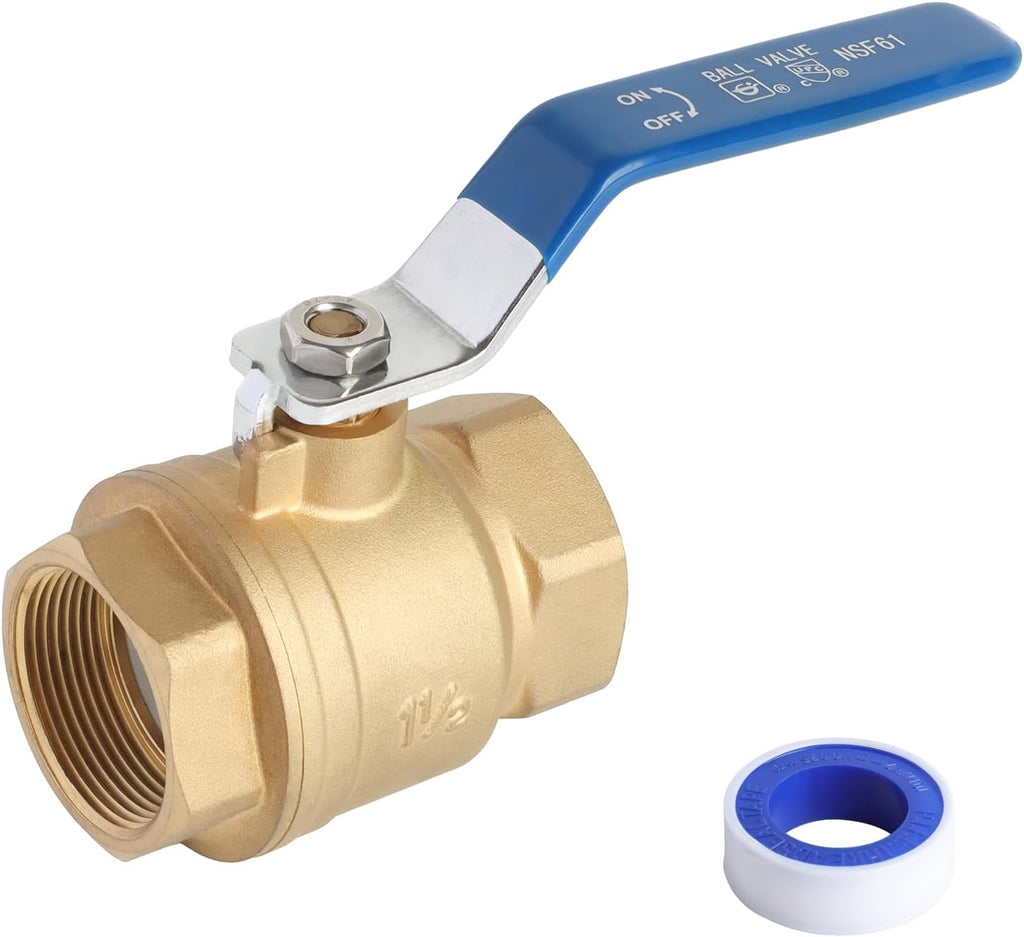 WiseWater 1.5" NPT Full Port Brass Ball Valve, 1Pc, UPC Certified