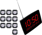 Wireless Calling System with Time Display, 10 Buttons, 1 Receiver, Restaurant Pager, 200m Range