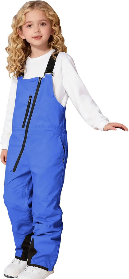 Snow Bibs Kids Waterproof Insulated Ski Bibs Girls Boys Snowboarding Overalls Athletic Snow Pants with Multi Pockets