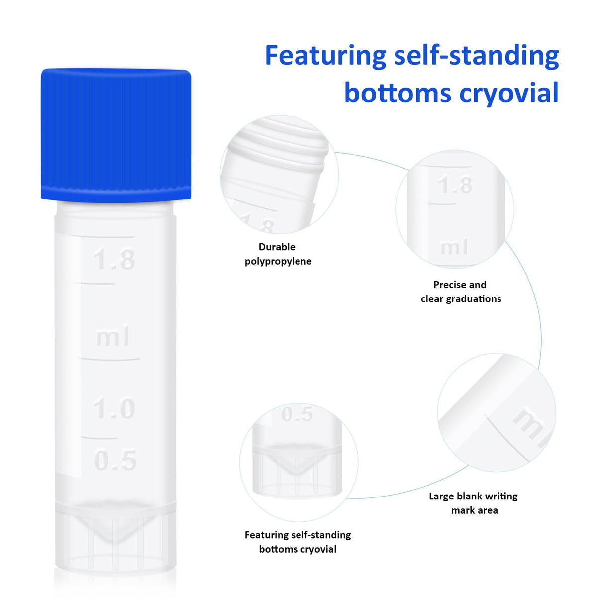 2ml Small Plastic Cryogenic Vials, Leakproof Self-Stand Cryotubes 500pcs