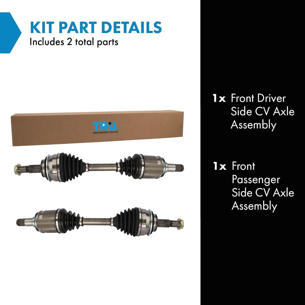 TRQ Front 2 Piece CV Axle Shaft Assembly Set