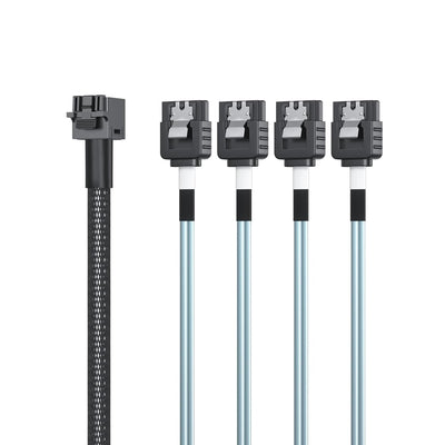 10Gtek MiniSAS HD SFF-8643 Breakout to 4xSATA Cable, for Server JBOD/Storage Tray & SAS RAID Controller Compatibility, 0.75~0.8m(2.46~2.62ft)