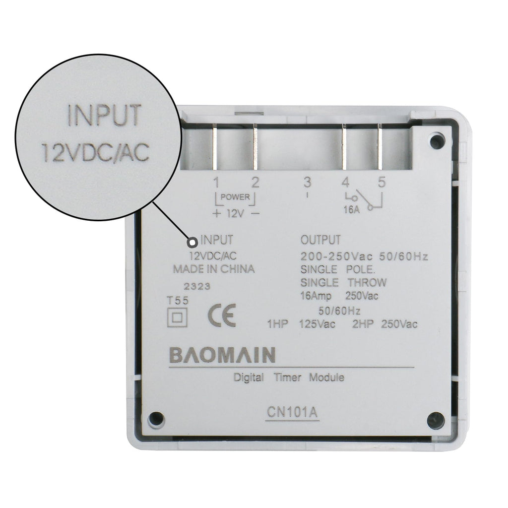 BAOMAIN CN101A 12V Programmable Timer Switch,16A Relay w/Waterproof Cover