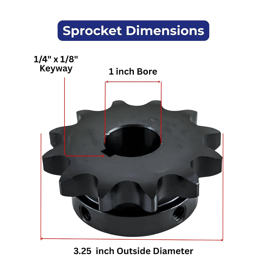 Jeremywell #60 Roller Chain Sprocket, 12 Tooth B-Hub, 1" Bore