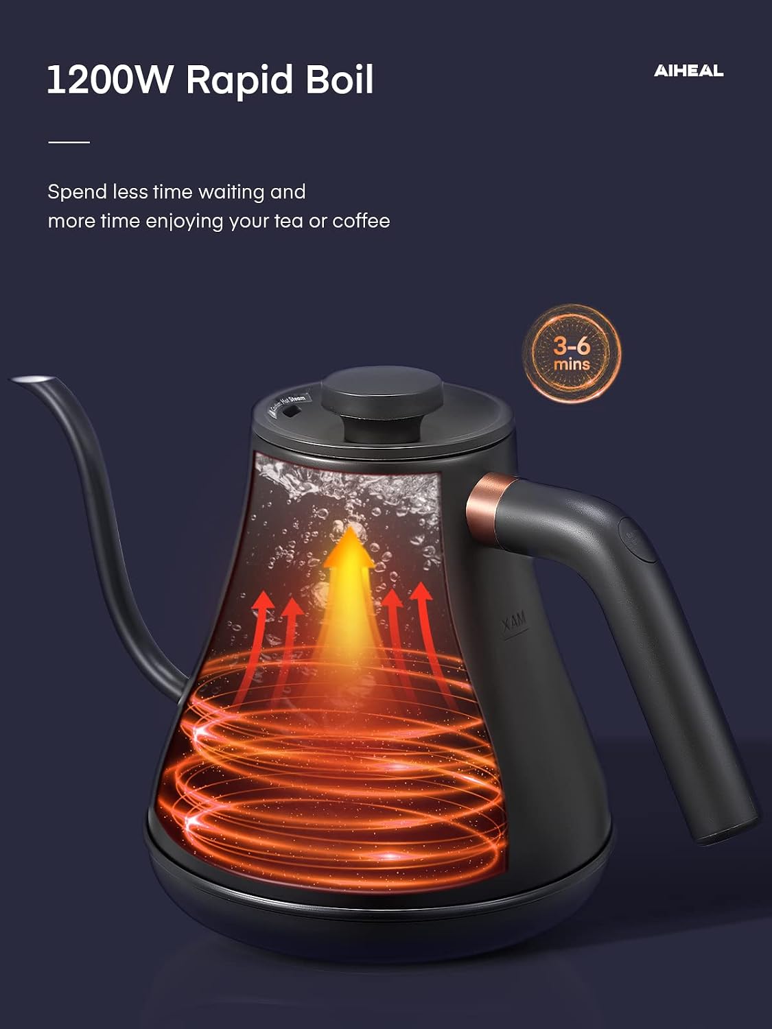 Electric Gooseneck Kettle Temperature Control, Pour Over Electric Kettle for Coffee and Tea, 100% Stainless Steel