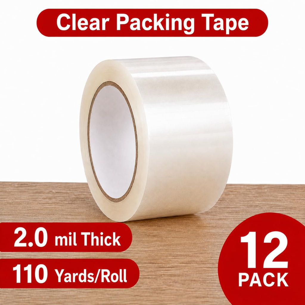 Heavy Duty Clear Packing Tape, 12 Pack, 110 Yards Per Roll