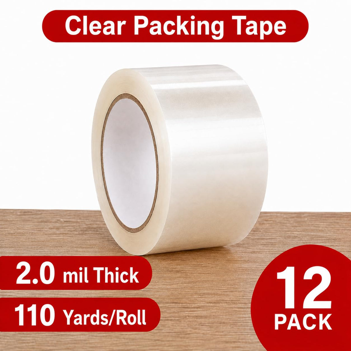 Heavy Duty Clear Packing Tape, 12 Pack, 110 Yards Per Roll