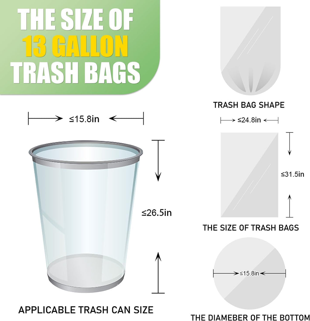 13 Gallon Tall Kitchen Trash Bags Unscented,1.1 Mil,Clear,110 Ct | Leakproof,Heavy Duty,Strong Garbage Can