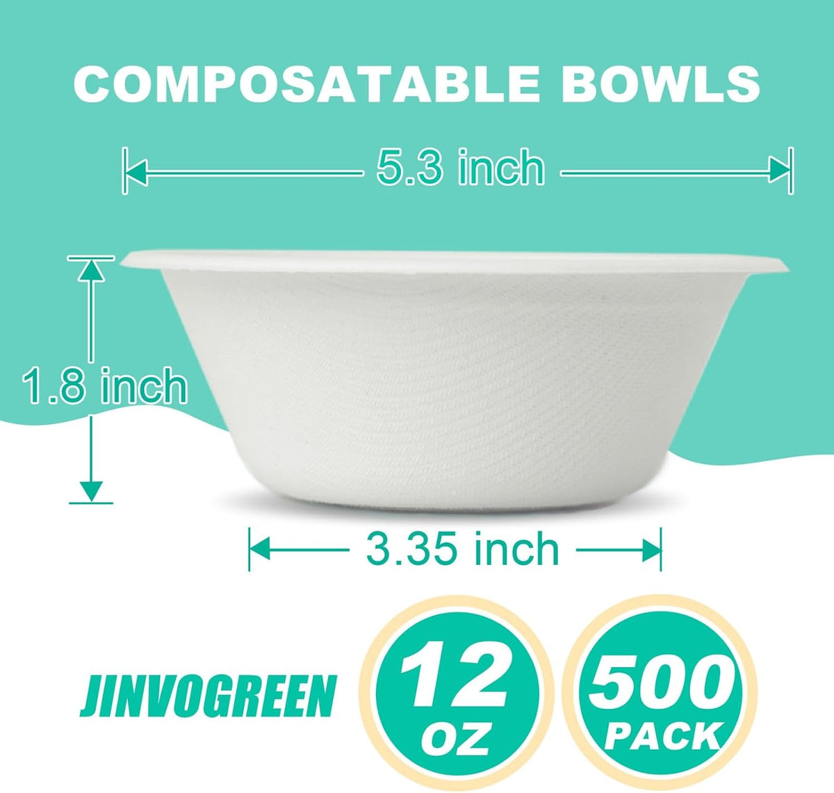 Paper Bowls, 500 Count 12 oz Compostable Paper Bowls Bulk, White