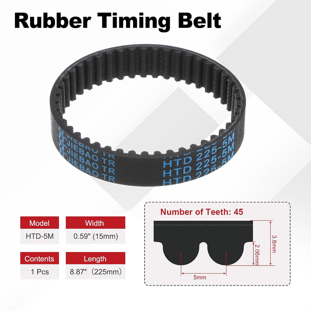 HTD 5M Timing Belts, 225mm Pitch Length x 15mm Width x 3.8mm Height