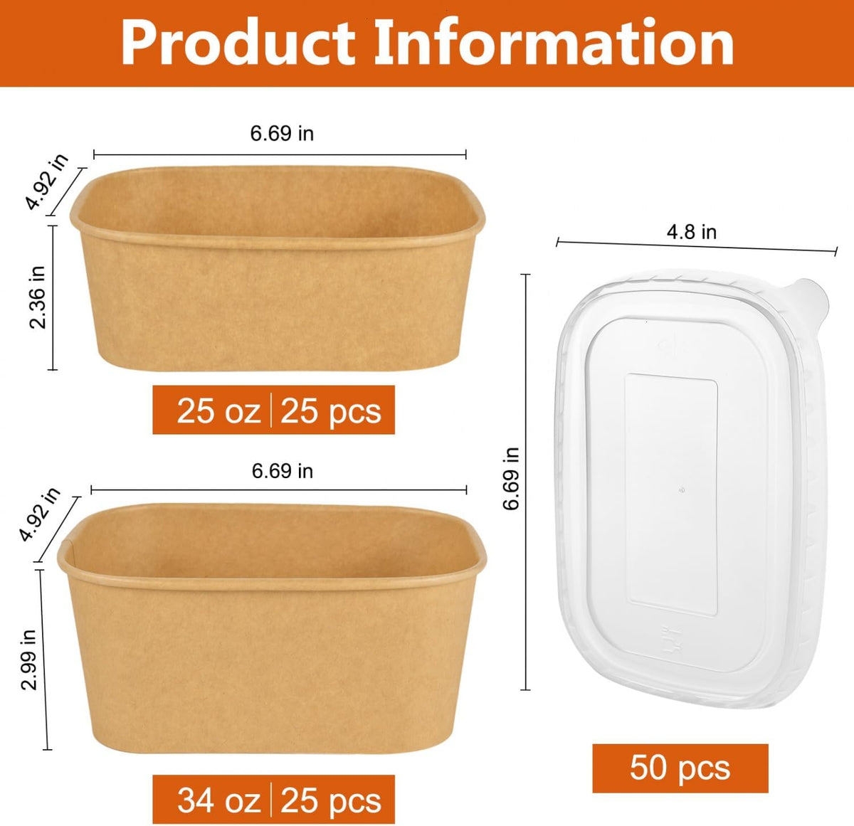 50 Pack Disposable Meal Prep Containers with Lids 34oz 25oz