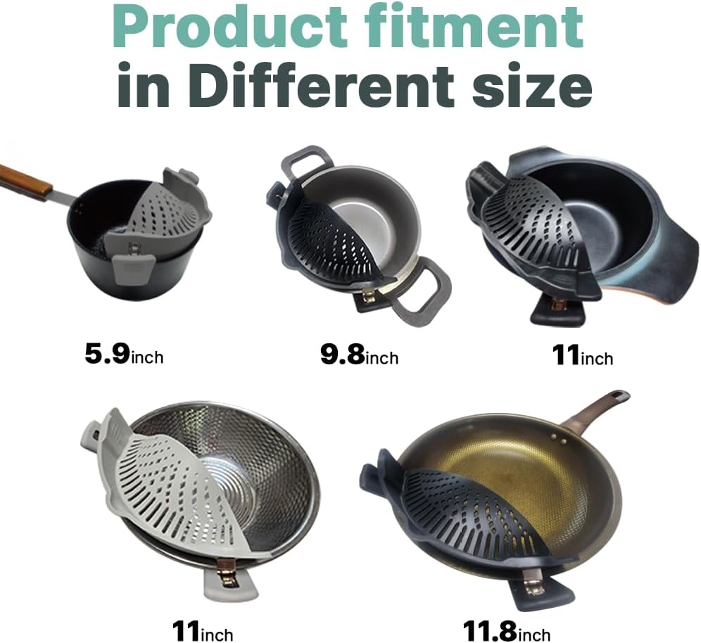 Silicone Clip On Strainer for Pots & Pans, Colander 2 Pack