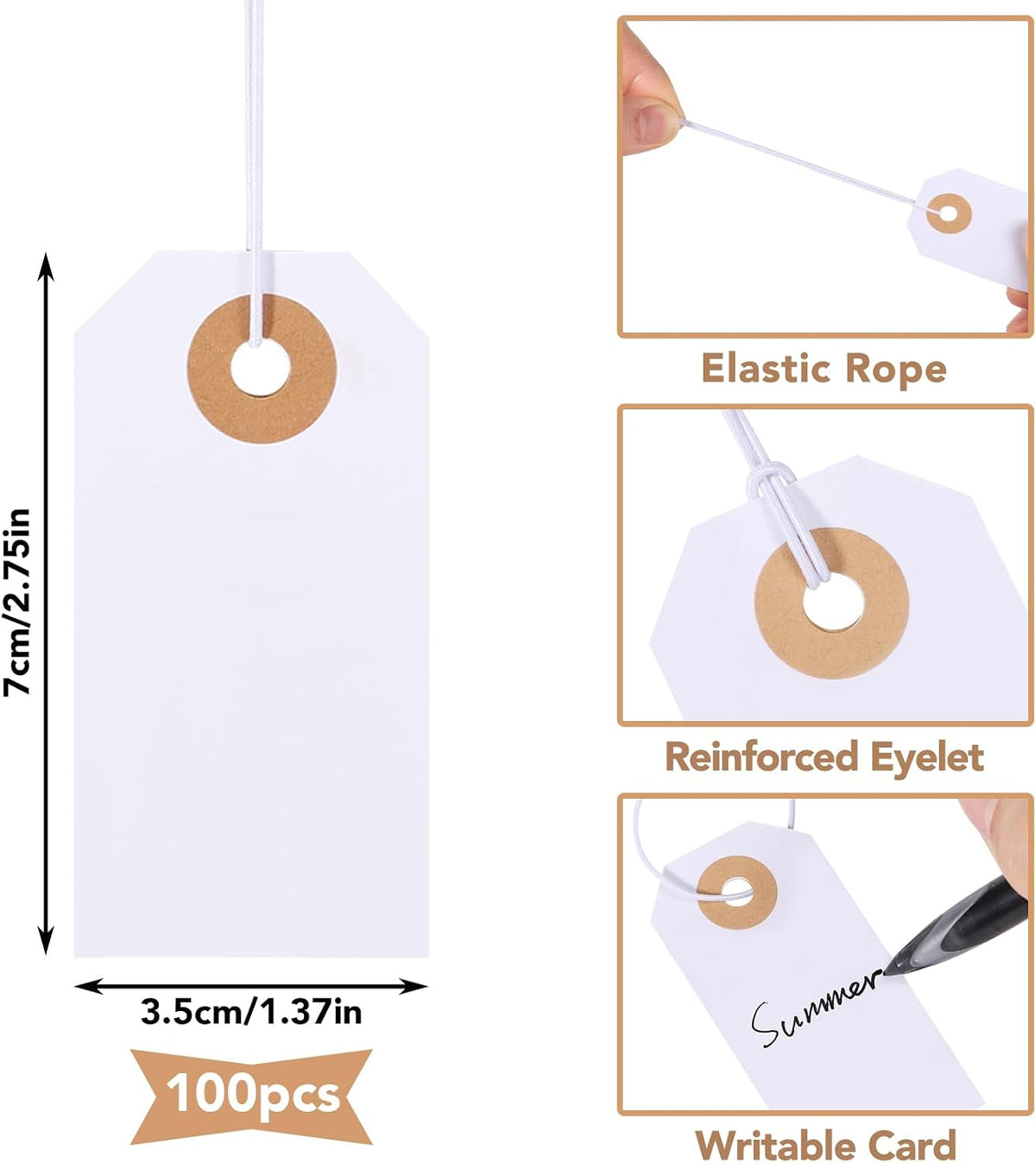 100 Pack Gift Tags with String 2.75'' x1.37'' White Price Tags