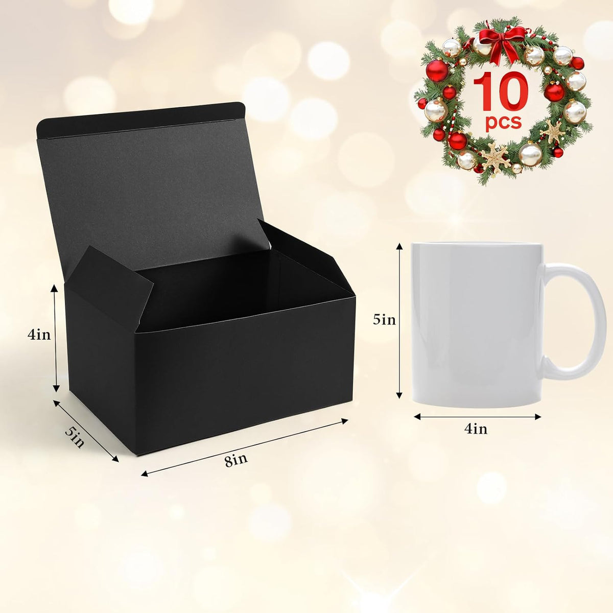Small 8 x 5 x 4 in Black Matte Gift Boxes with Lids, 10‑Pack