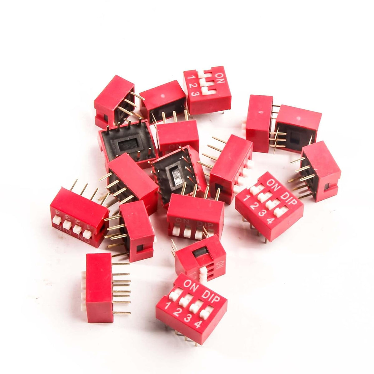 40pcs Slide Type Dip Switch Kit，Double Row Dip Switch, 1 2 3 4 Position 2.54mm PCB Mountable On Off Toggle Switch for Circuit,Breadboard