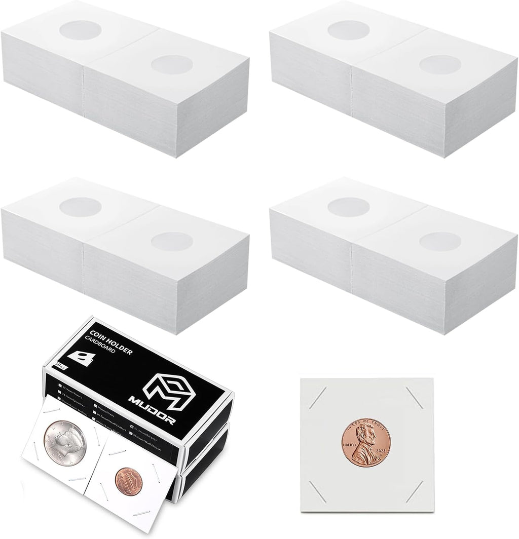 200 Pack Upgraded Mylar Coin Flips 2x2 for Cents, Non PVC | Premium Cardboard Coin Holder, Paper Coin Holders