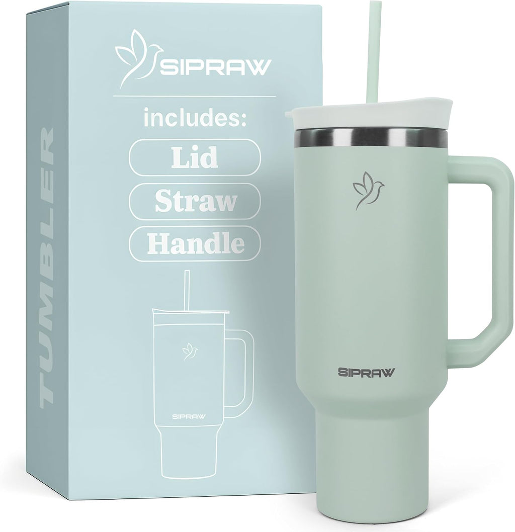 40oz Tumbler with Handle and Straw Insulated Stainless Steel Travel Mug Vacuum Double Wall Coffee Cup Leak Resistant