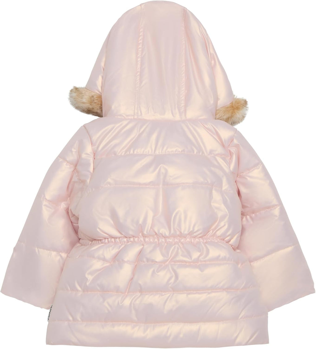 Girls' Winter Coat Puffer Jacket With Faux Fur Trimmed Hood