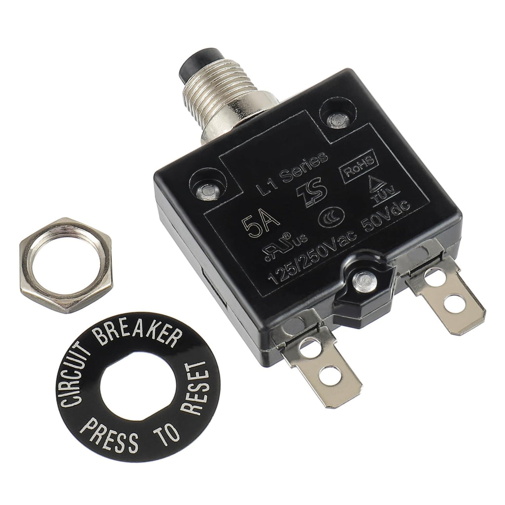 HUAREW 5 Amp Push Button Circuit Breaker 125-250V AC 50V DC