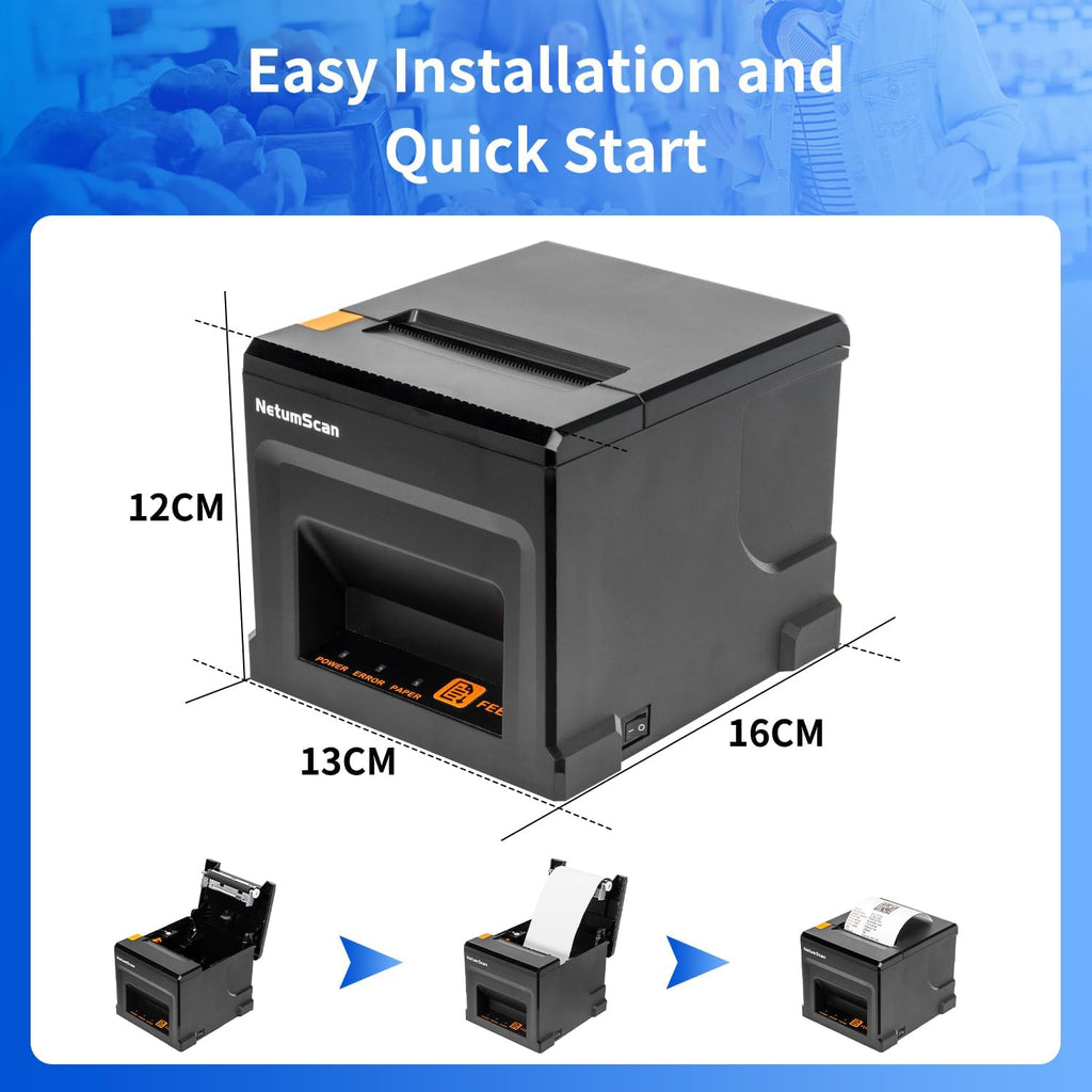 80mm POS Receipt Printer 300mm/s USB Thermal Receipt Printer with Auto Cutter Cash Drawer, USB Ethernet