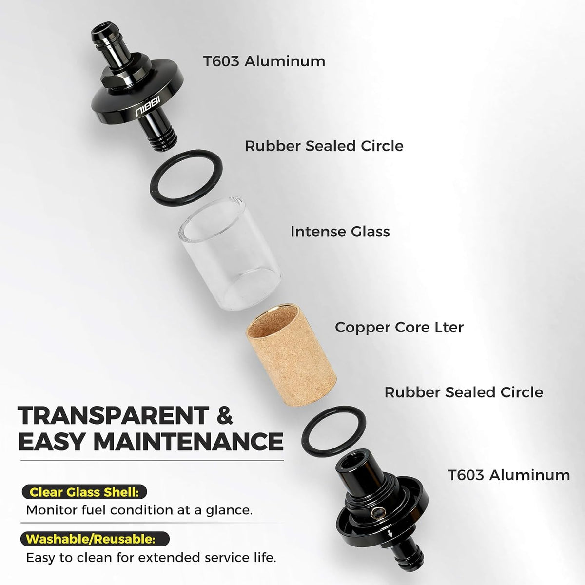 NIBBI 1/4" Clear Gas Inline Fuel Filter for Small Engine