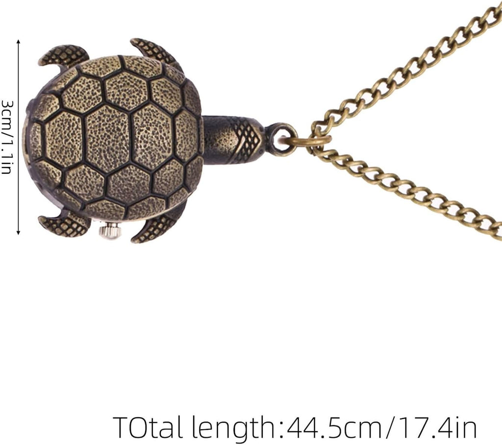 Vintage Pocket Watch - Cute Turtle Pendant Pocket Watch with Chain Quartz Novelty Necklace Retro Pendant ES for Women