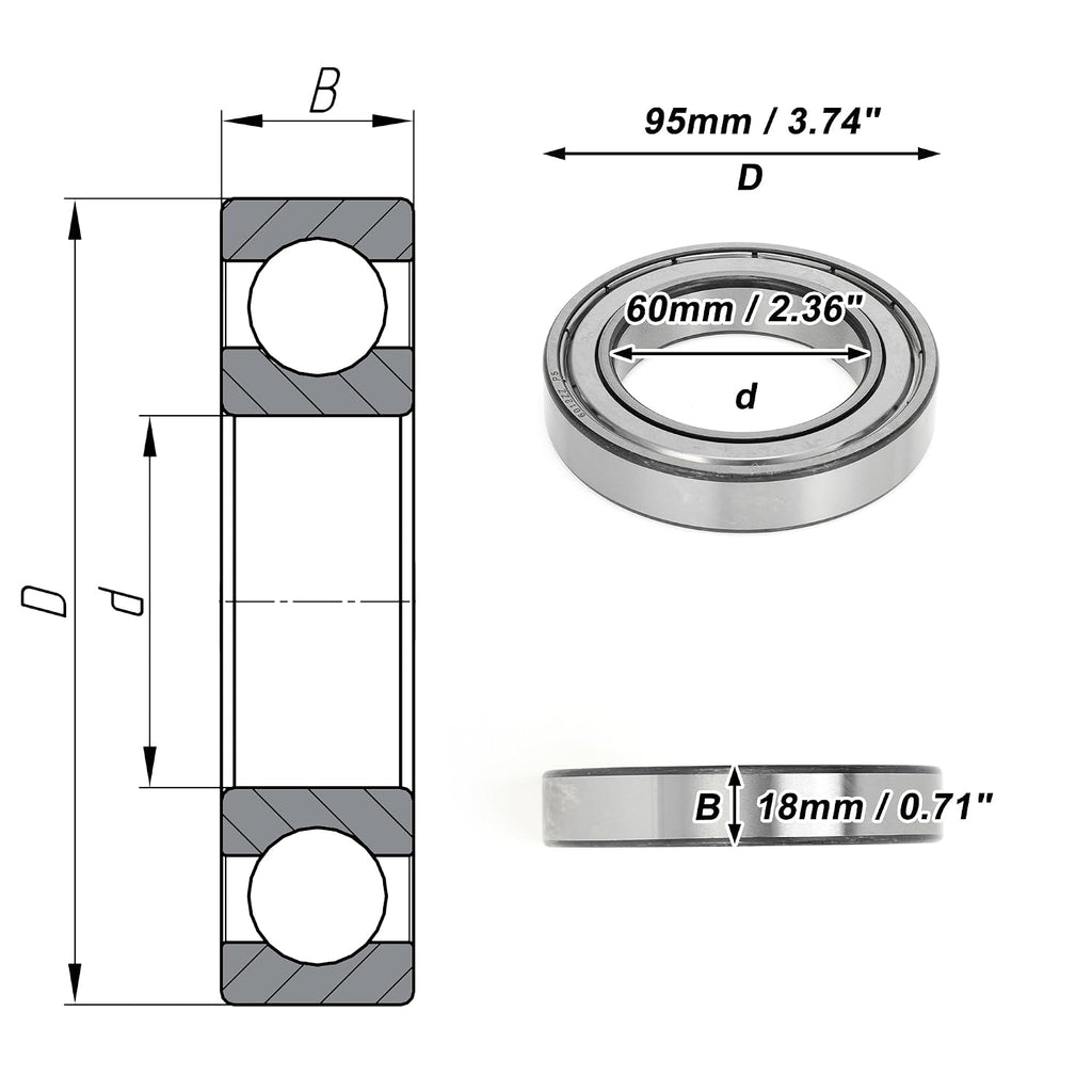 ACROPIX 6012ZZ Deep Groove Ball Bearings 60x95x18mm Double Metal Seal