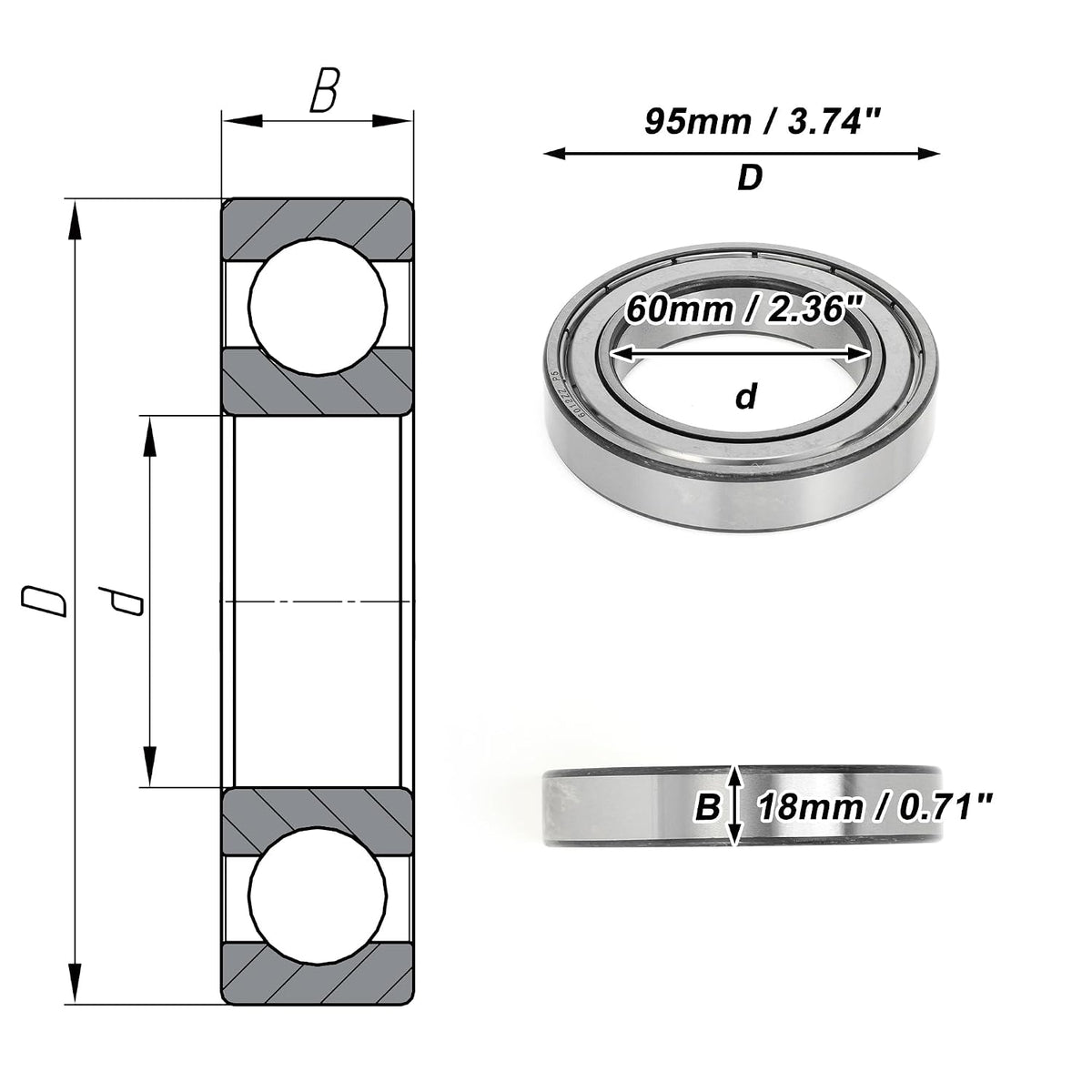 ACROPIX 6012ZZ Deep Groove Ball Bearings 60x95x18mm Double Metal Seal