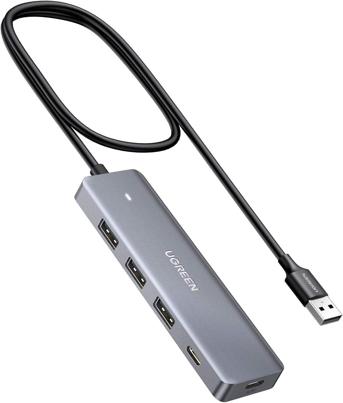 USB Hub 4 Ports, C & 3 A Multiport Adapter, 2ft Long Cable Powered 3.0 Hub With C Power Port for Laptop, Desktop